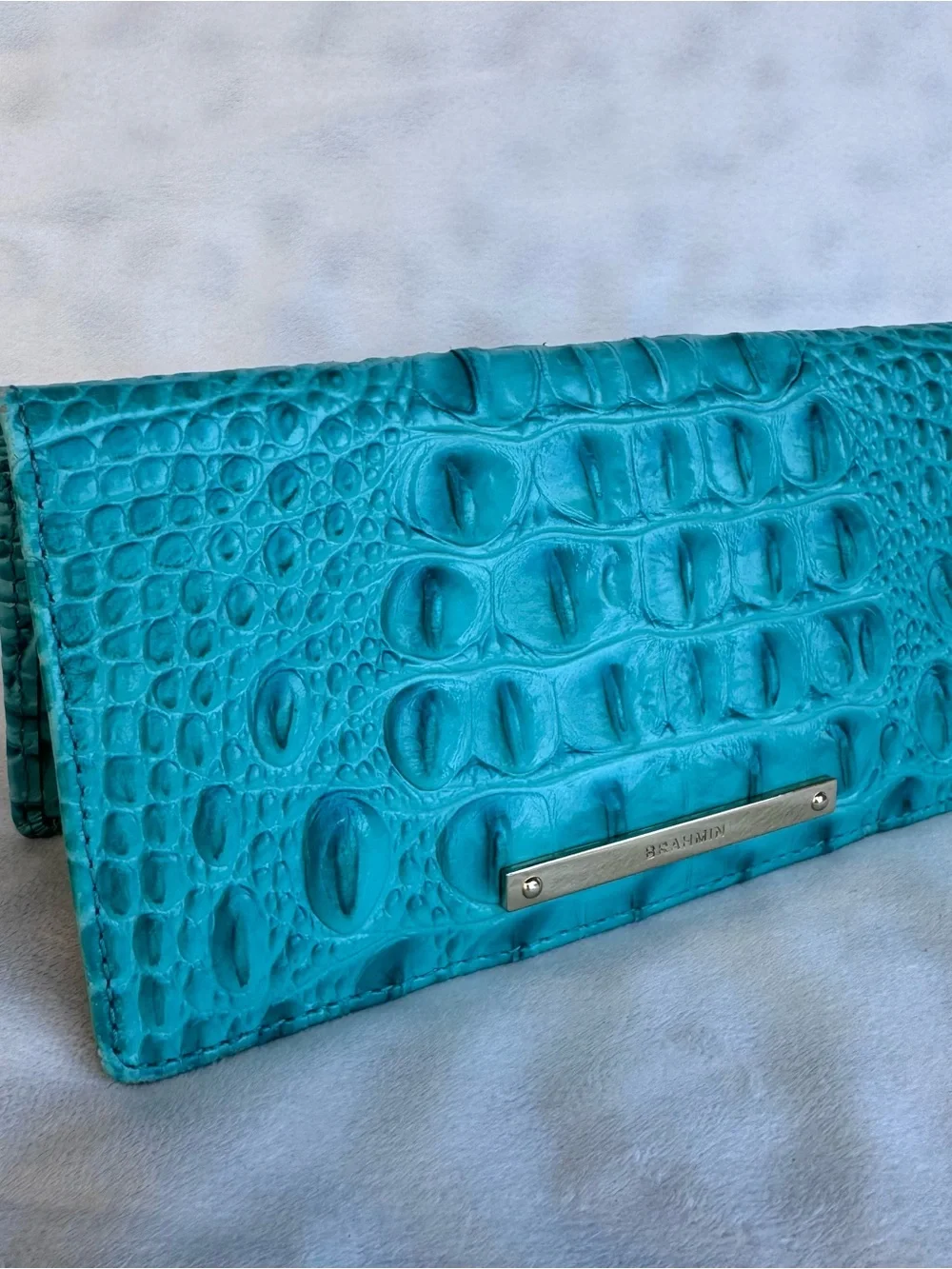 Brahmin Bright Turquoise aqua Croc-Embossed Leather Ady wallet